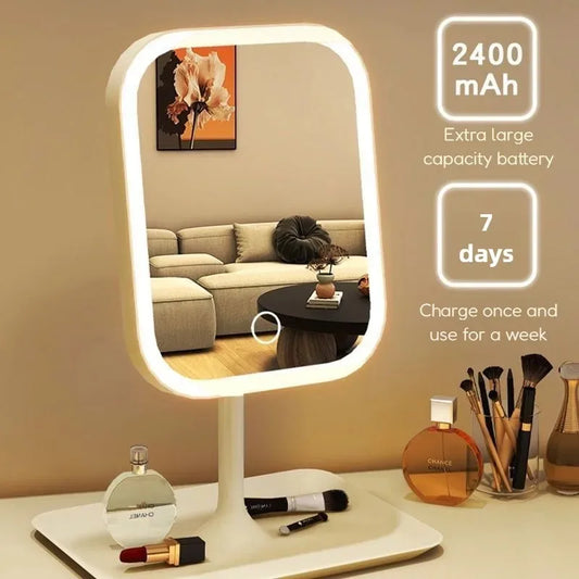 3 Colors LED Makeup Mirror with Light Dimmable Portable Desktop Mirror for Student Dorm Home Travel Gift