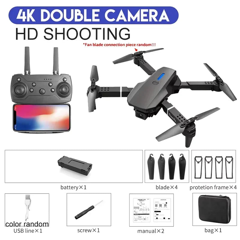 KBDFA 2025 E88 Drone RC Professionnel HD 4K avec Caméra Grand Angle, Hélicoptère Pliable, Quadricoptère, Jouet Cadeau pour Enfant
