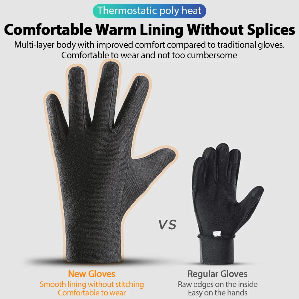 Gants de cyclisme d'hiver imperméables pour homme, sports de plein air, course à pied, moto, ski, écran tactile, polaire, antidérapants, chauds, doigts complets