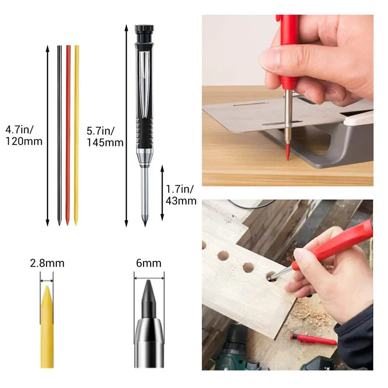 Woodworking Mechanical Pencil Set, Deep Hole Marking and Drawing, 2.8mm Reliable and Durable Lead, for Carpenters Engineering