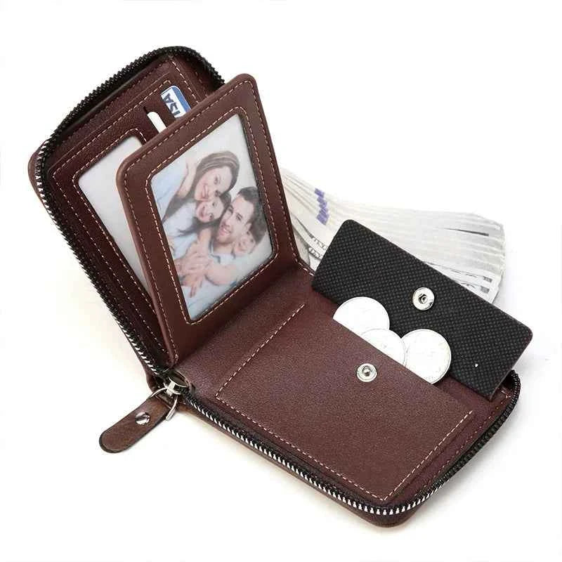 Men's PU Waxed Oil Leather Wallet Short Bifold Coin Purse with All-Around Zipper for Cash And Cards