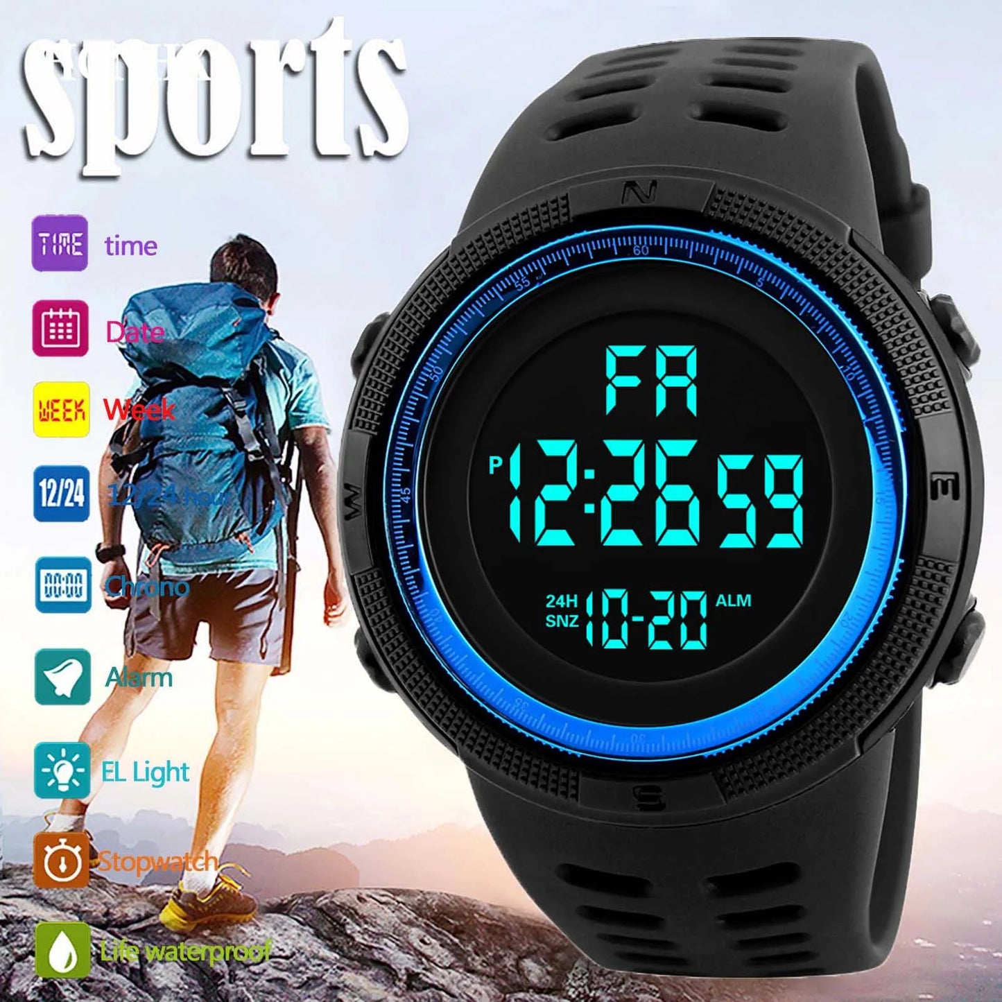 Elektronische Uhr für Herren, Militär-Sportuhren, leuchtende Multifunktions-LED-Digital-Armbanduhr für Männer, Kinder, Jungen, Studenten, Jugendliche