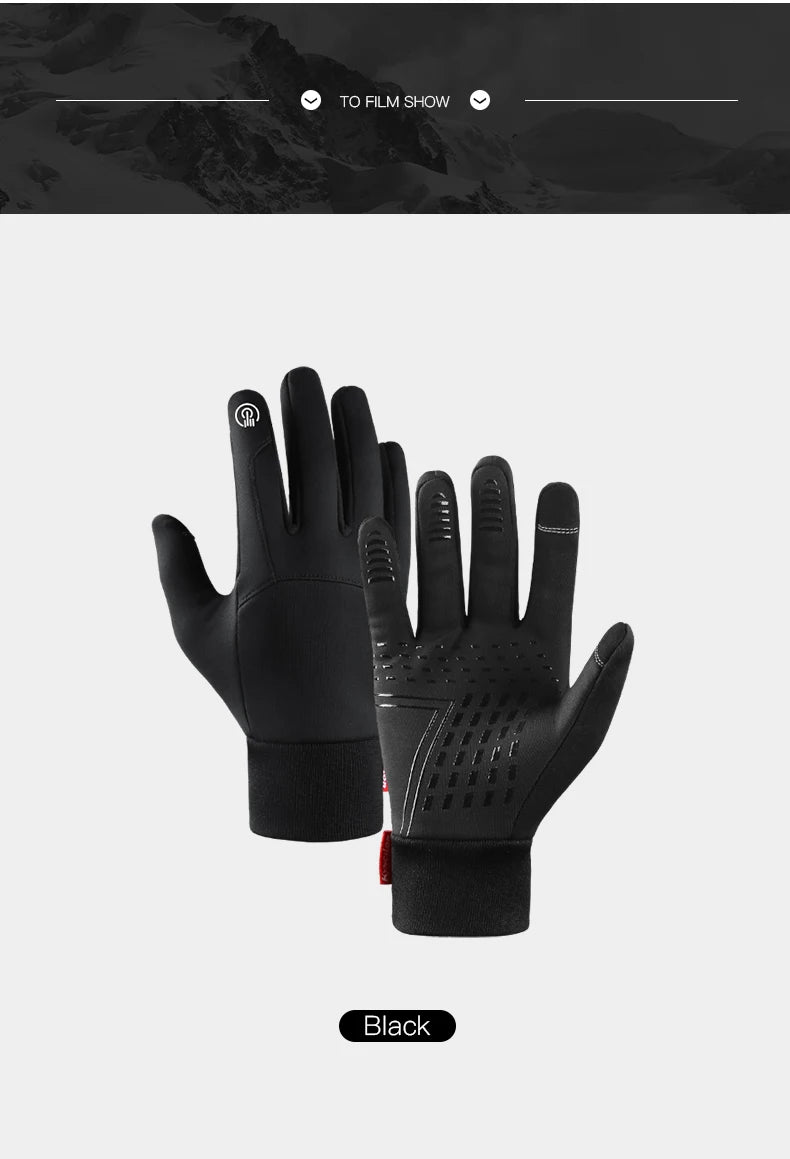 Outdoor Sports Autumn Winter Cycling Gloves Men Splash Proof Warm Windproof Touchscreen Anti-slip Motorbike Gloves Men Black