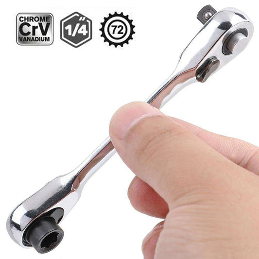 2 in 1 Socket Ratchet Wrench Mini Double Head One Quarter Batch Head Screwdriver Handle 72 Teeth Fast Small Wrench - Shoppiline