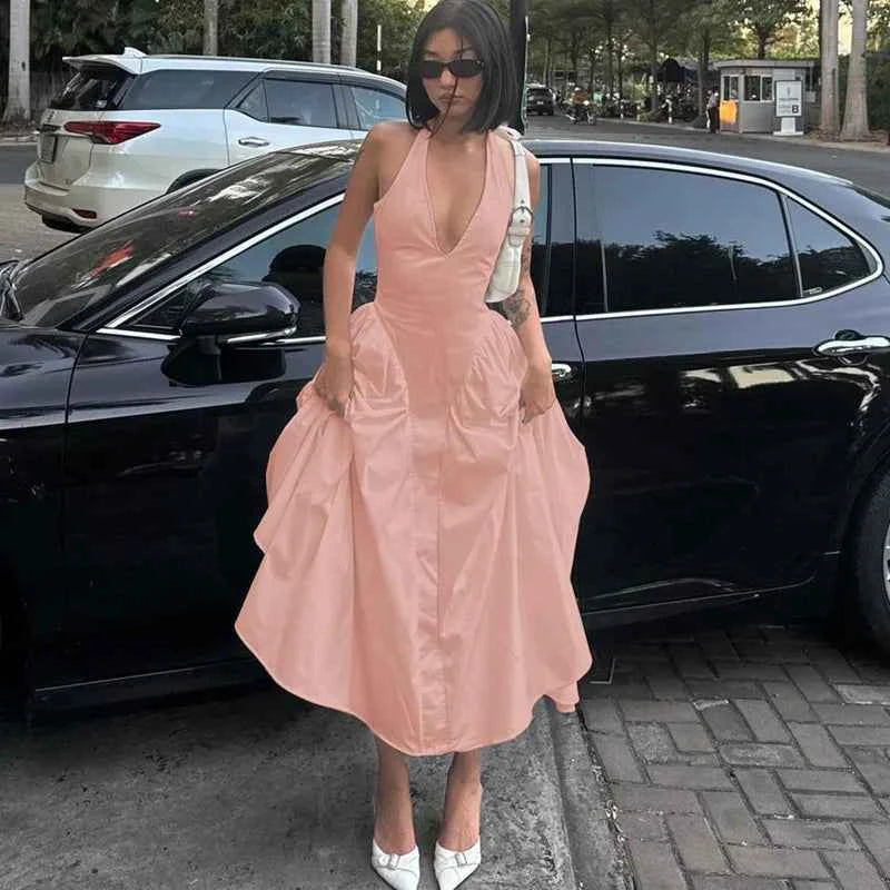 Ladies Summer Evening Party New Fashion Dress Women Sleeveless Backless V-Neck Sexy Birthday  Long Dresses 2025 Woman Streetwear