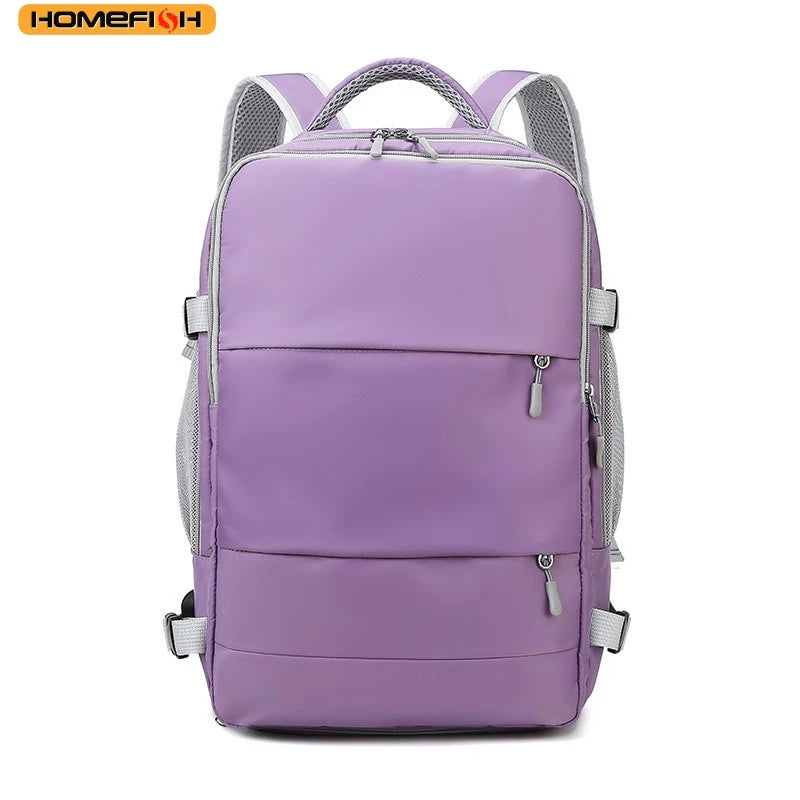 HOMEFISH Casual Anti-Theft Travel Backpack, Waterproof Large Capacity Backpack with USB Charging Port and Luggage Strap