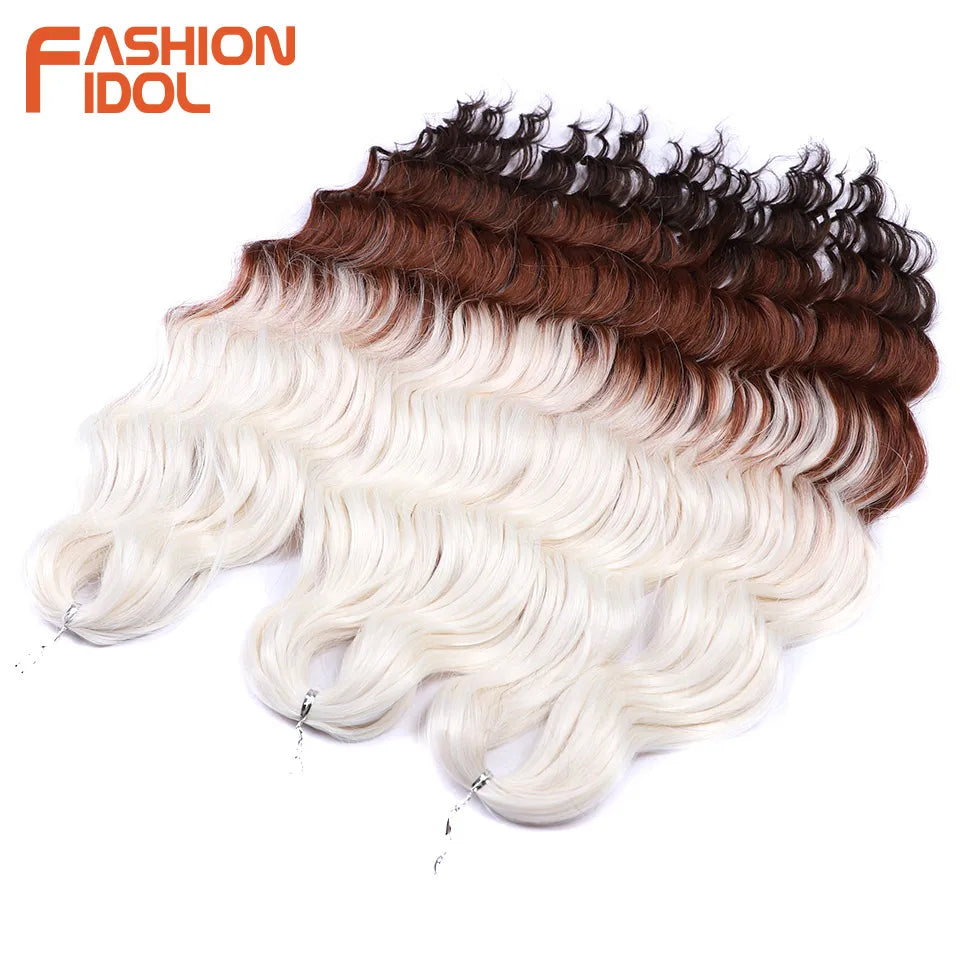 Anna Hair Extensions synthétiques de tresses Loose Deep Wave 24 pouces, cheveux tressés ondulés, cheveux bouclés torsadés au crochet Ombré Blond