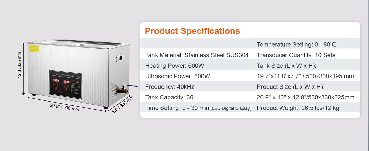SucceBuy 2L 3L 6L 10L 22L 30L Ultrasonic Cleaner Stainless Steel Portable Cleaning Washing Machine Ultrasound Home Appliance
