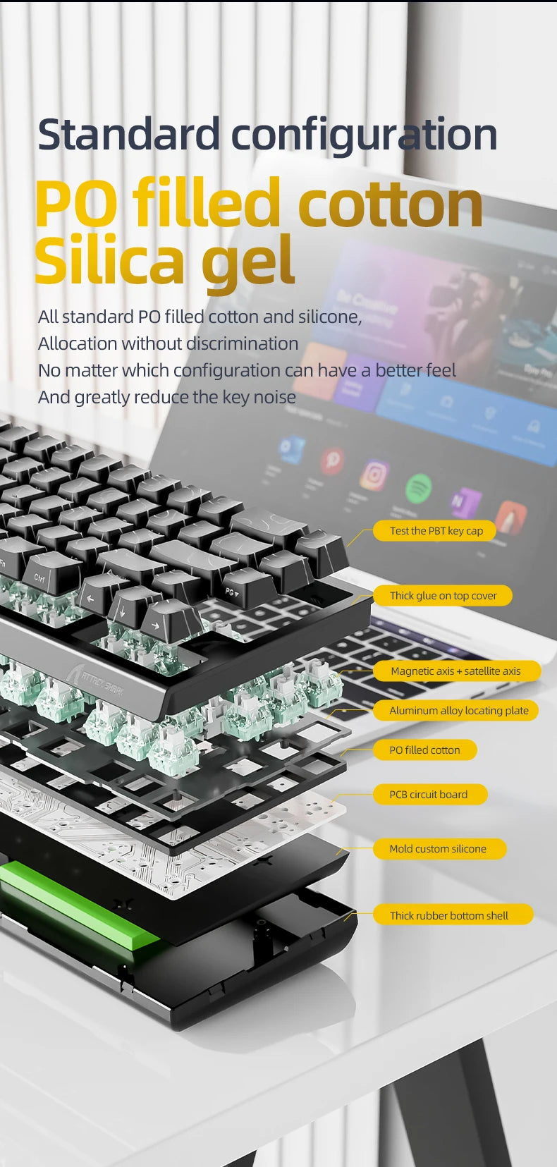 X68HE ATTACK SHARK X68PRO RGB Magnetic Mechanical Keyboard 0.01mm RT Accuracy 128K Rate 0.125ms and 8000Hz for E-sports