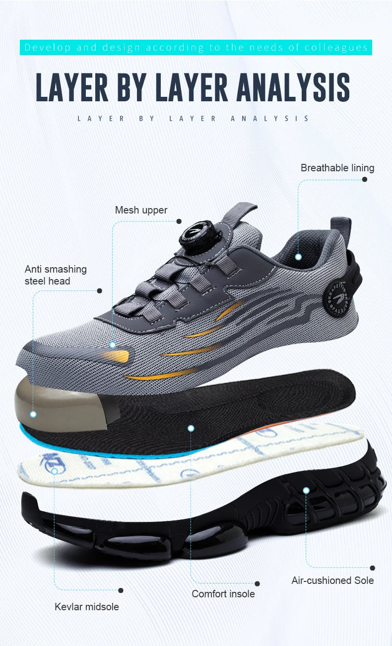 Rotary Buckle Work Safety Shoes For Men and Women Air Soft Sole Lightweight Protective Work Sneakers Men Breathable Boots - Shoppiline