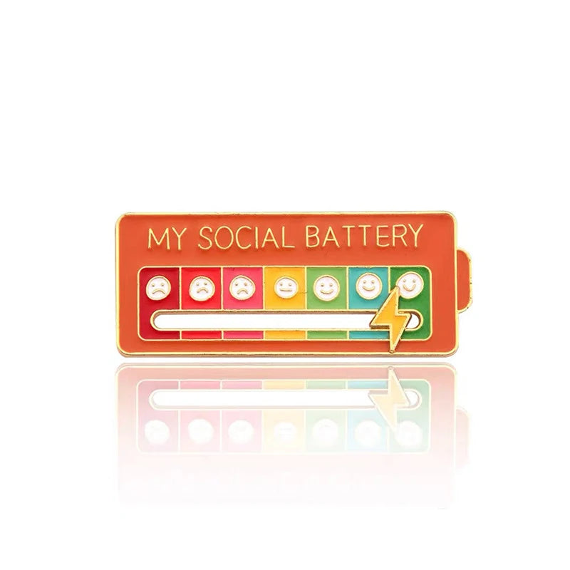 Mood Expression Pins for Women Men My Social Battery Brooches on Clothes Funny Alloy Badge Gifts
