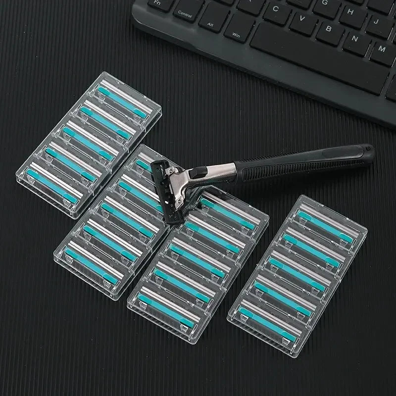 Premium Double Edge Razor Set – Heavy-Duty Men's Shaving Kit with 1 Reusable Razor & 20 High-Quality Replacement Blades