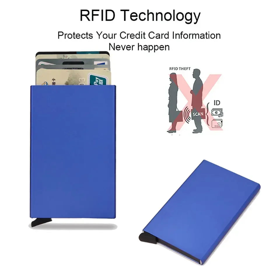 Small and Practical Pop Up Minimalist Smart Wallet Thin Slim RFID Credit Card Holder for Men Women Metal Purse Mini Wallets
