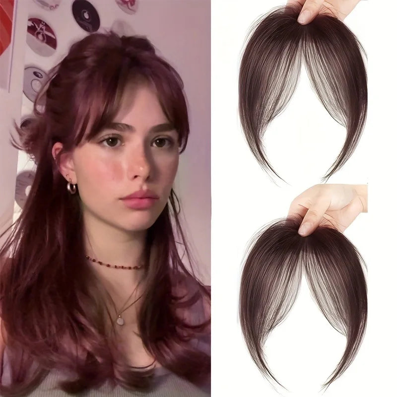 Synthesis Wig Middle-Part Bangs Hair Extensions Clip In Forehead Natural Seamless French Oblique Bangs Eight-Character Bangs