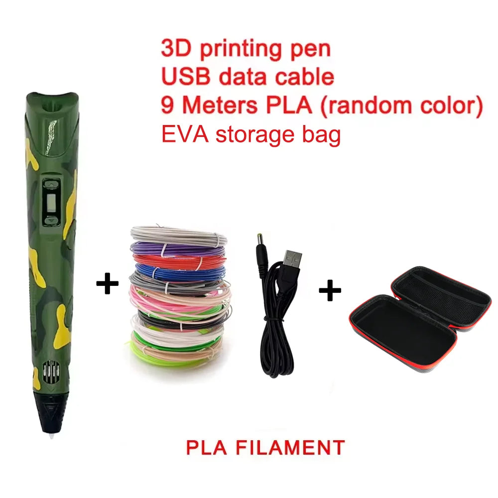 Elektronischer 3D-Druckstift mit 9m PLA-Verbrauchsmaterialien Hochtemperatur 3D Graffiti Tool Intelligentes Spielzeug Weihnachts- und Geburtstagsgeschenk