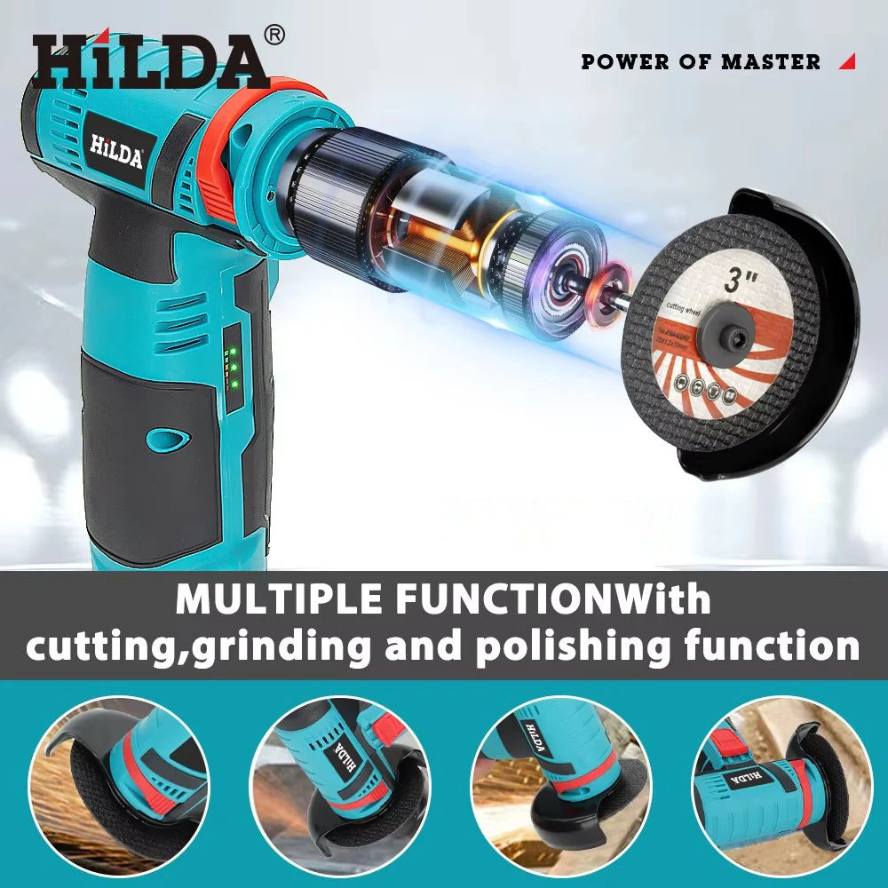 HILDA 12V Electric Angle Grinder 3/4 Inch Lithium Polishing Machine Brushless/Brushed Mini Cutting Machine Rechargeable Battery - Shoppiline