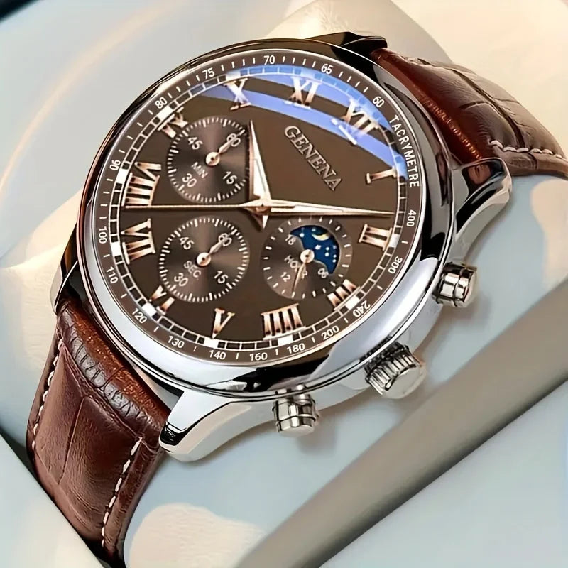 Fashion Leather Strap Men Business Watches Round Dial Male's Analog Quartz Wristwatch Reloj Hombre（Without Box）