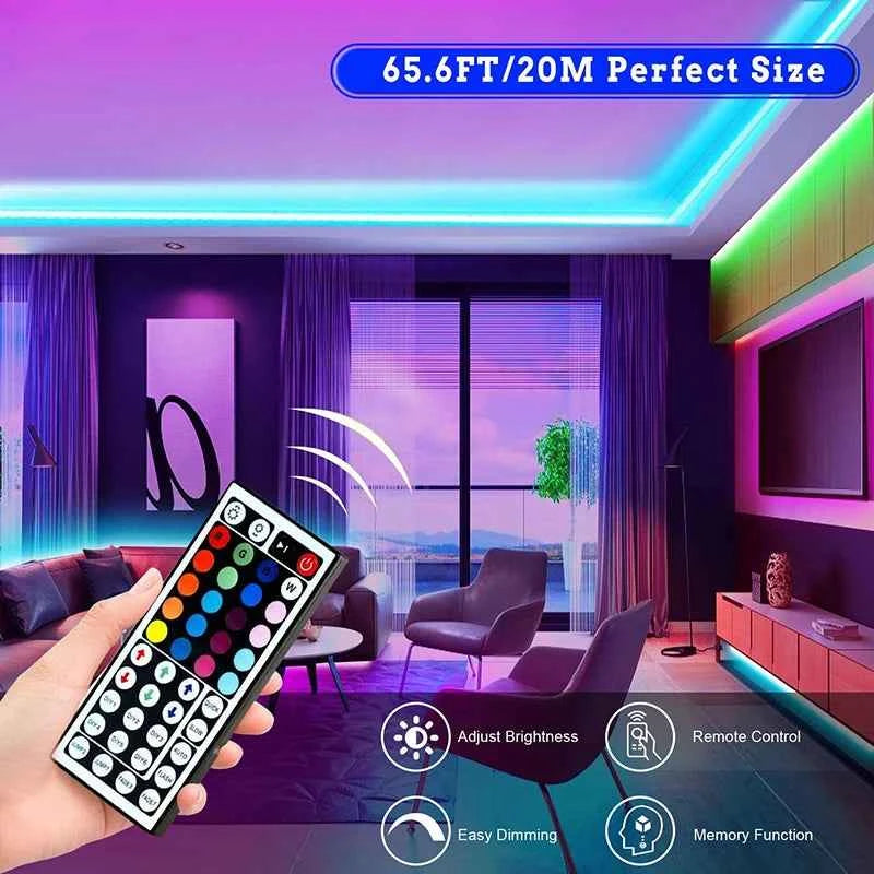 RGB LED Strip Light 1-40m with Music Sync, 44-Key Remote & APP Control, 5V USB Flexible Tape for Home TV Backlight Decor
