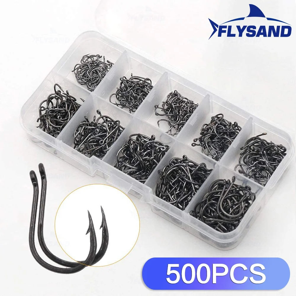 FLYSAND 100pcs/500pcs High Carbon Steel Fishing hooks Mixed Size Barbed jig hook Carp Fishing Jig Head Fly fishing Accessories