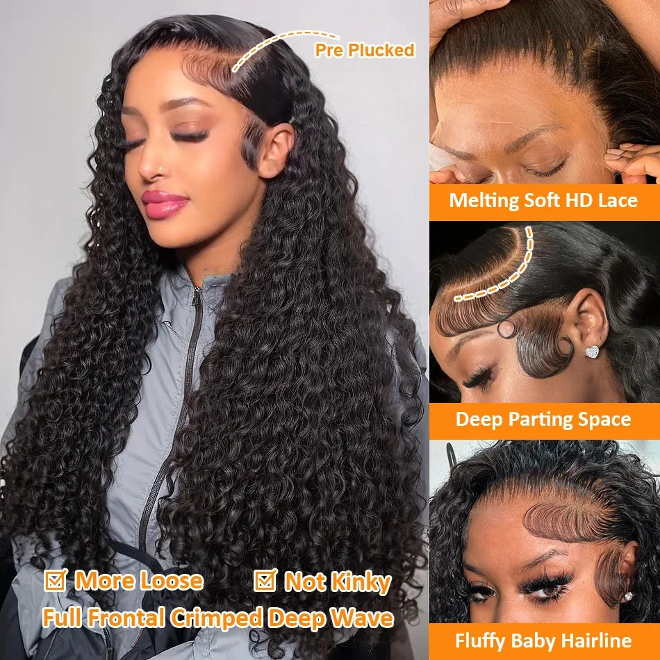 13x6 HD Lace Loose Deep Wave Frontal Perücken 42 Zoll Deep Curly Lace Front Echthaarperücken Vorgezupfte Klebefreie Perücke Echthaar