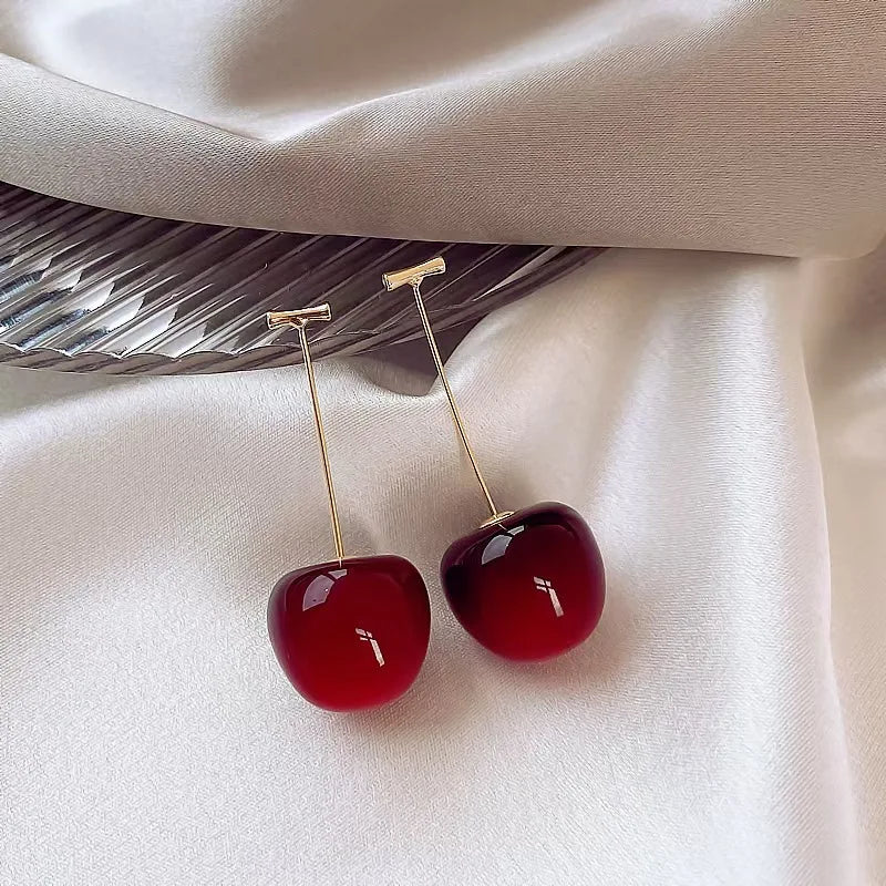 Sweet Red Cherry Earrings Ladies Fashion Delicate Fruit Design Drop Dangle Earrings Wedding Party Korean Ear Jewelry Gift