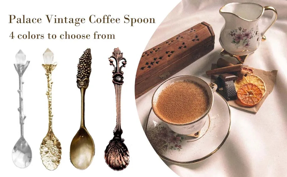 Vintage Court Coffee Spoon 6PCS/Set Ice Cream Spoon Jam Spoon Dessert Spoon Crystal Head Tableware Set Gift Crafts