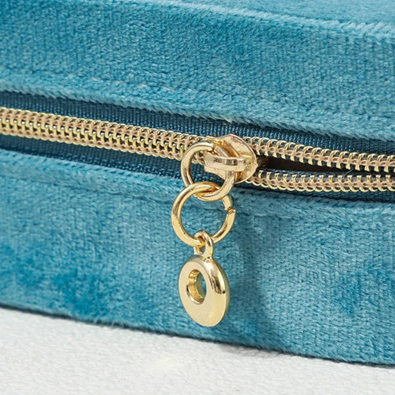 Boîte à bijoux en velours pour femmes, organisateur de colliers, bagues, boucles d'oreilles, étui de rangement portable carré à fermeture éclair