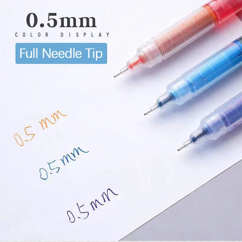 10Pcs High Quality Needle Type Gel Pens Straight Liquid Ballpoint Pen Kawaii Statio nery School Office Supplies Writing colours