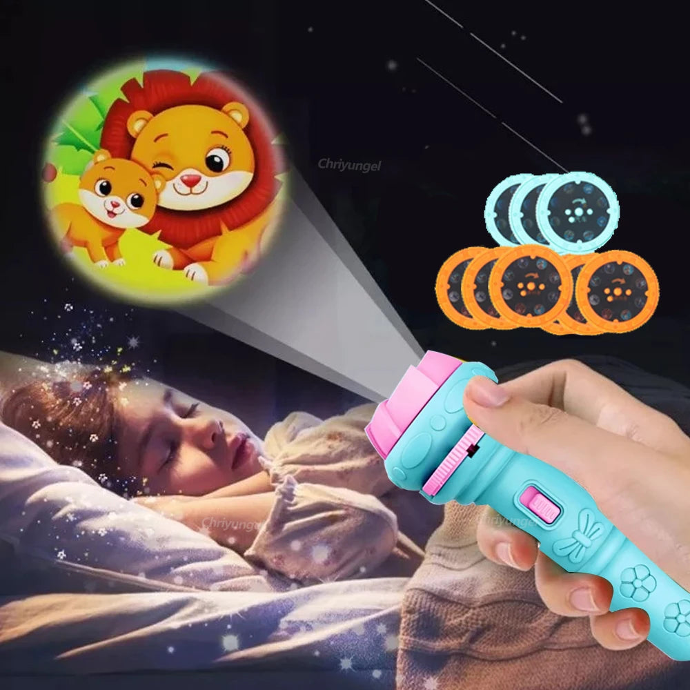 Kinder-Projektor-Taschenlampe mit 10 Karten 80 Bildern Cartoon Nachtlicht Projektor Spielzeug für Kinder Gute-Nacht-Geschichte Erziehungsgeschenk