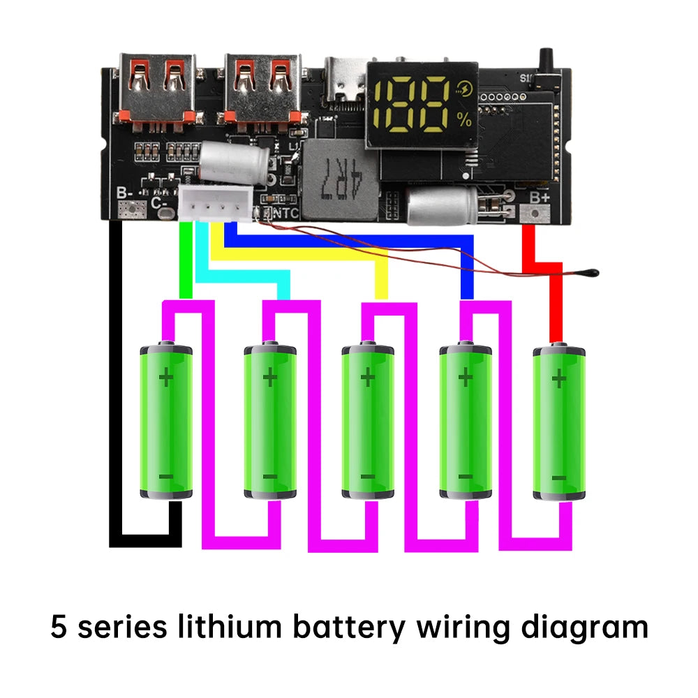 3S 4S 5S 65W 100W Power Bank Double C Port Two way Fast Charge Mobile Power Module 18650 Charging Temperature Protection - Shoppiline