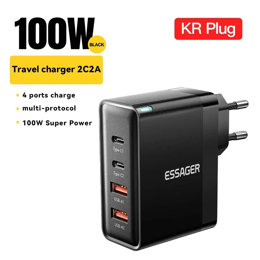 Essager 100W GaN USB Type C Caricabatterie PD QC Quick Charge 4.0 3.0 Type C Ricarica Rapida Per iPhone 14 13 12 Xiaomi Macbook - Shoppiline