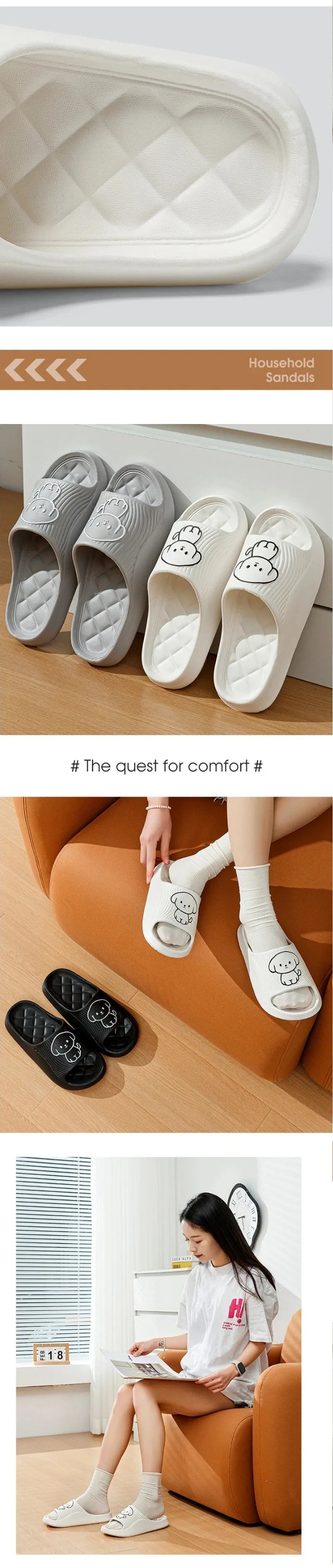 Cute Couple Pillow Slippers Female Bathroom Bath Non-slip  High Quality Soft  Sole Indoor Home Eva Thick Bottom Sandals