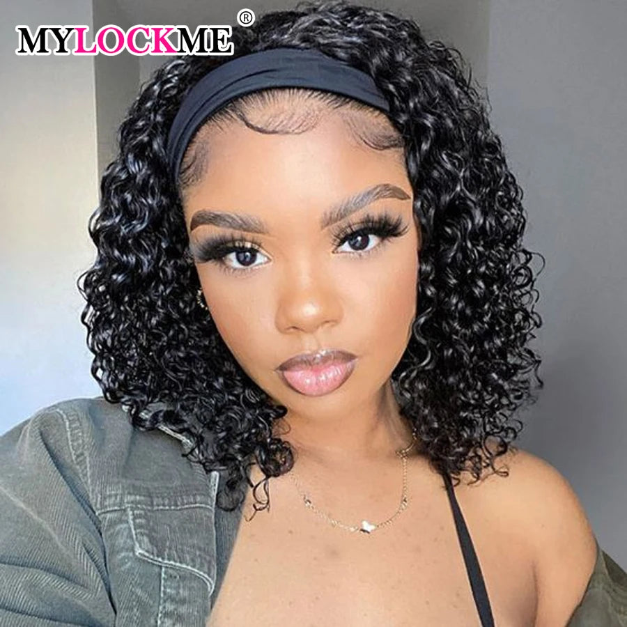 Kinky Curly Headband Wig Human Hair MYLOCKME Curly Human Hair Wigs for Women Full Machine Wig 180% Density