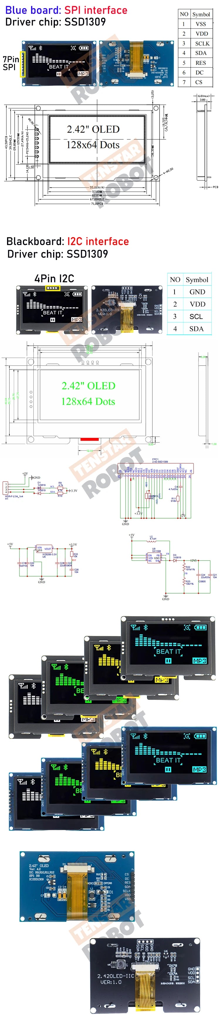 OLED 2.4" 2.42 Inch 128x64 LCD Display SSD1309 12864 4 Pin IIC I2C SPI Serial Interface - Shoppiline