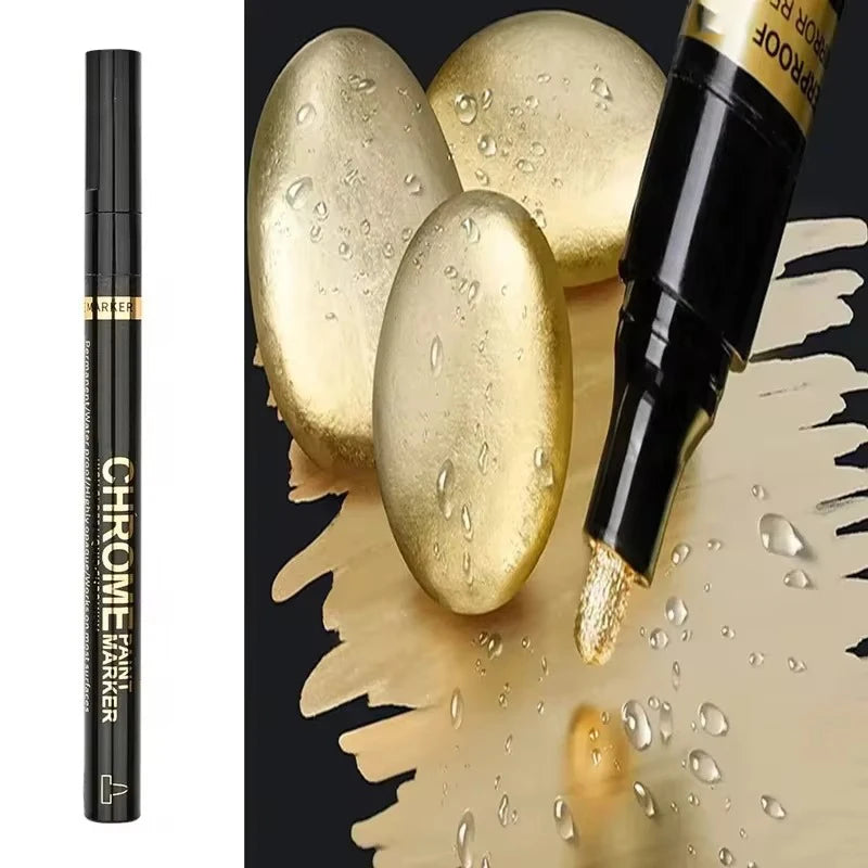 5/1pcs Chrome Pen Marker Mirror Waterproof Paint Repair For Rock Ceramic Glass Metallic Gold/Silver 2mm Nib - Shoppiline