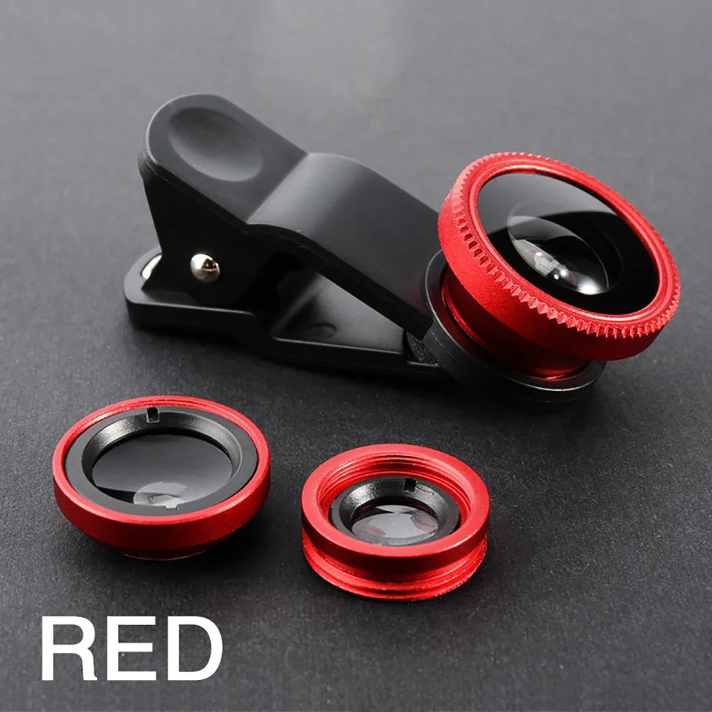 Objectif 3 en 1 Fisheye Grand Angle Zoom 0,67X Macro pour Téléphone Kits d'Objectifs Caméra pour Smartphone Objectif Zoom Fisheye avec Clip Téléphone