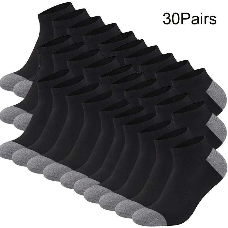 10/20/30pairs Men's Color Block Boat Socks, Fashion Breathable Comfy Low Cut Ankle Socks, Men's Socks