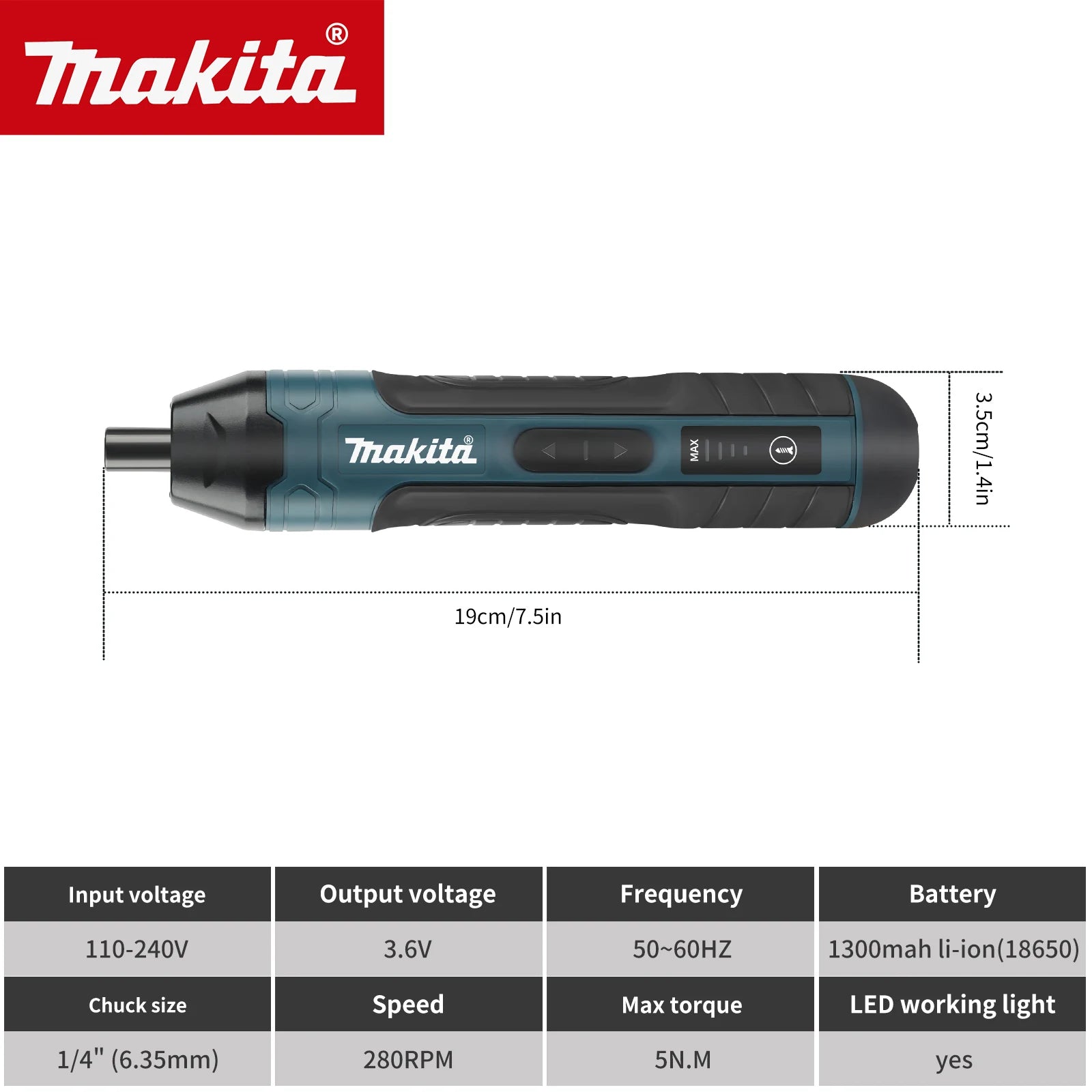 Makita Cordless Electric Screwdriver | 3.6V 5N.m Torque | 1/4" Chuck | 1300mAh Li - ion Battery - Shoppiline