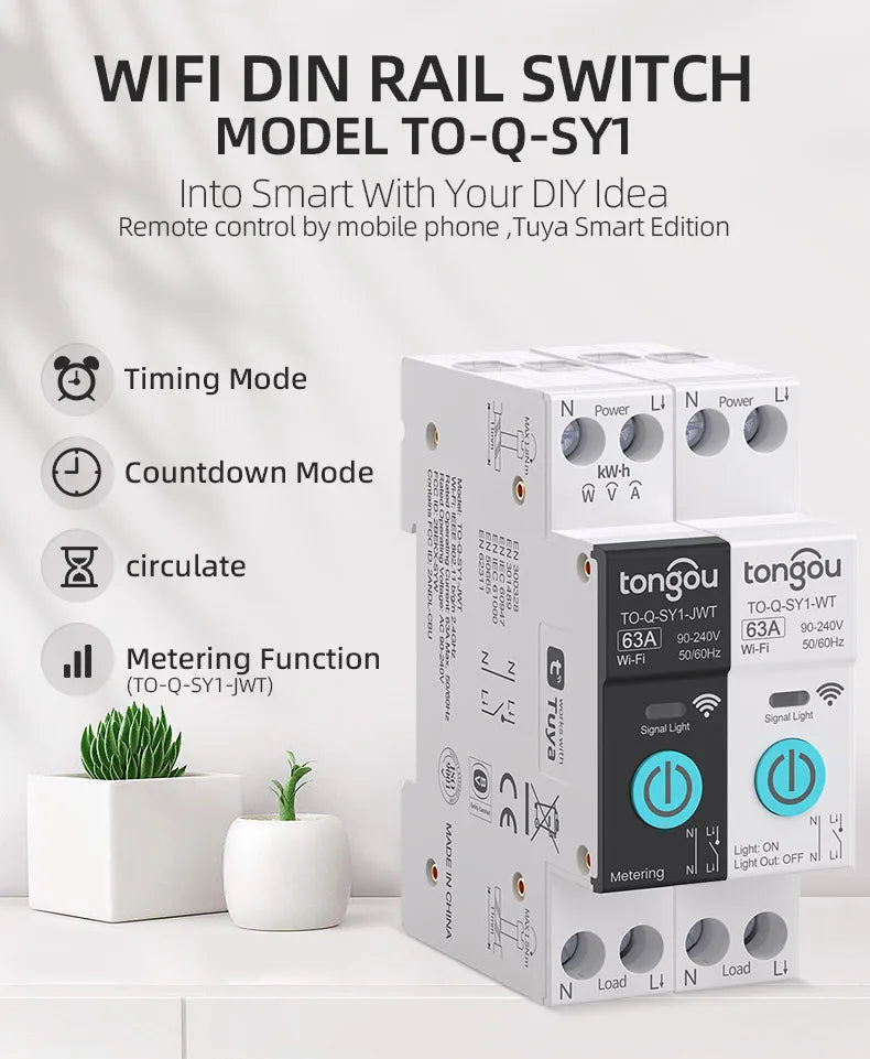 Tuya WiFi Smart Circuit Breaker 1P 63A DIN Rail for Smart Home Wireless Remote Control WiFi Switch by APP TONGOU Free Shipping - Shoppiline