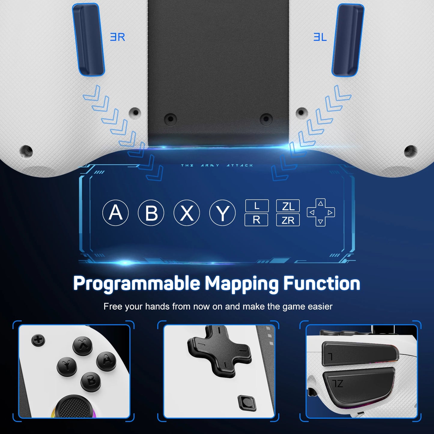 Manette sans fil LinYuvo KS37 Meteor Light pour Switch/Switch OLED, avec fonctions programmables, gyroscope 6 axes, Turbo et vibration