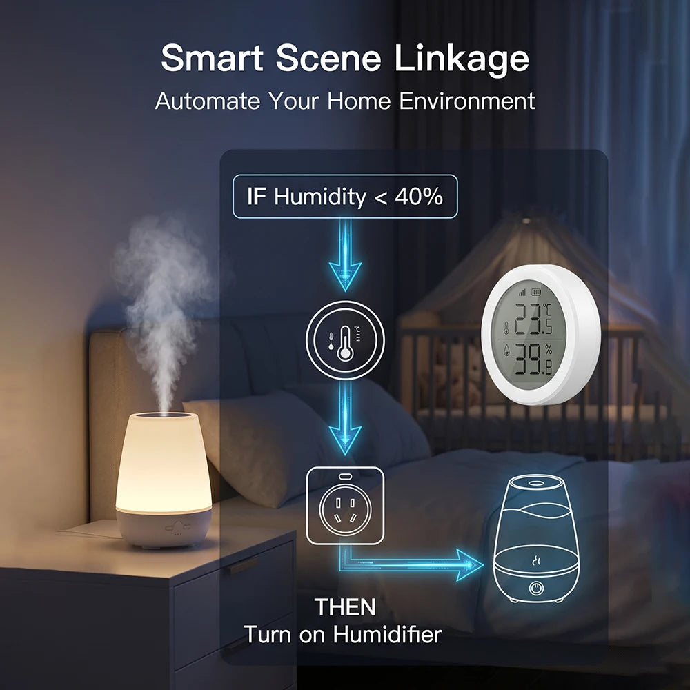 Wireless Temperature Humidity Sensor Indoor Compatible with Tuya Smart Life App ZigBee Alexa/Google Home for Baby Room Cellar