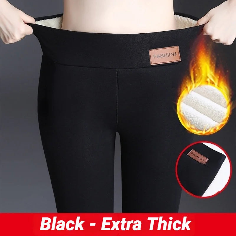 Women High Waist Thicken Fleece Thermal Leggings Winter Warm Slim Elastic Black Sexy Translucent Tight Pantyhose Pants
