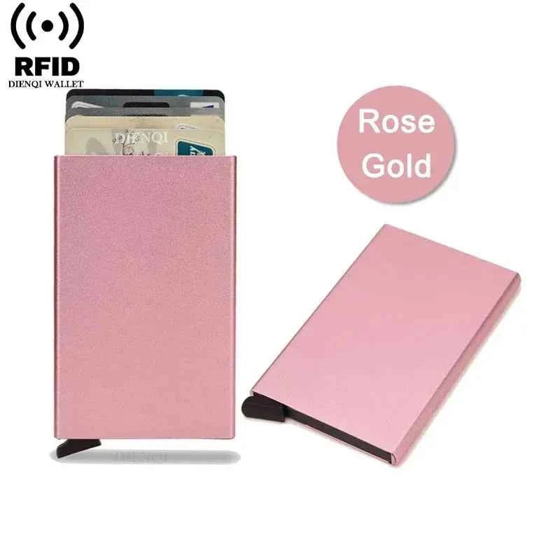Rfid ultra-thin smart wallet for men and women, pop-up credit card holder, metal minimalist mini wallet
