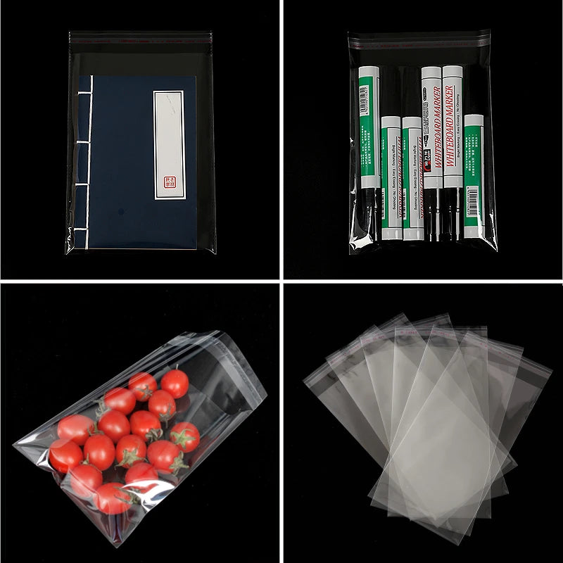 TETP 100Pcs Clear Self-Adhesive Resealable Waterproof OPP Plastic Bags 5Wires per Bag for Gift Food Candy Packaging Cellophane S
