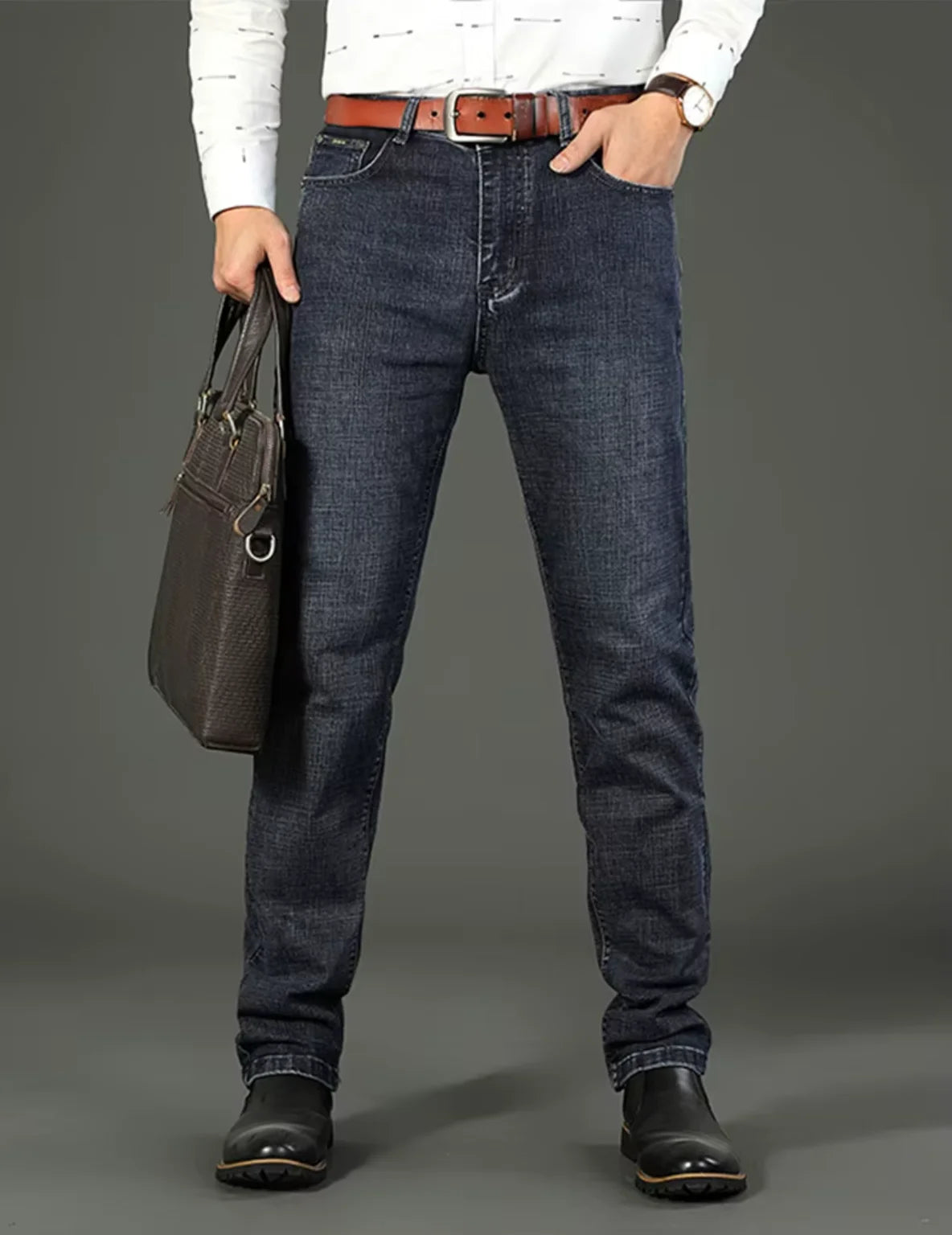 2026 New Business Men's Jeans Casual Straight Stretch Fashion Classic Blue Black Work Denim Pant Trousers Male  Clothing