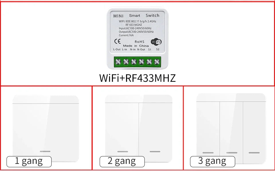 Wifi RF 433MHz Smart Switch Tuya Smart Life Alexa Google Alice Voice Control Remote Wireless Wall Panel Module for Led Lighting
