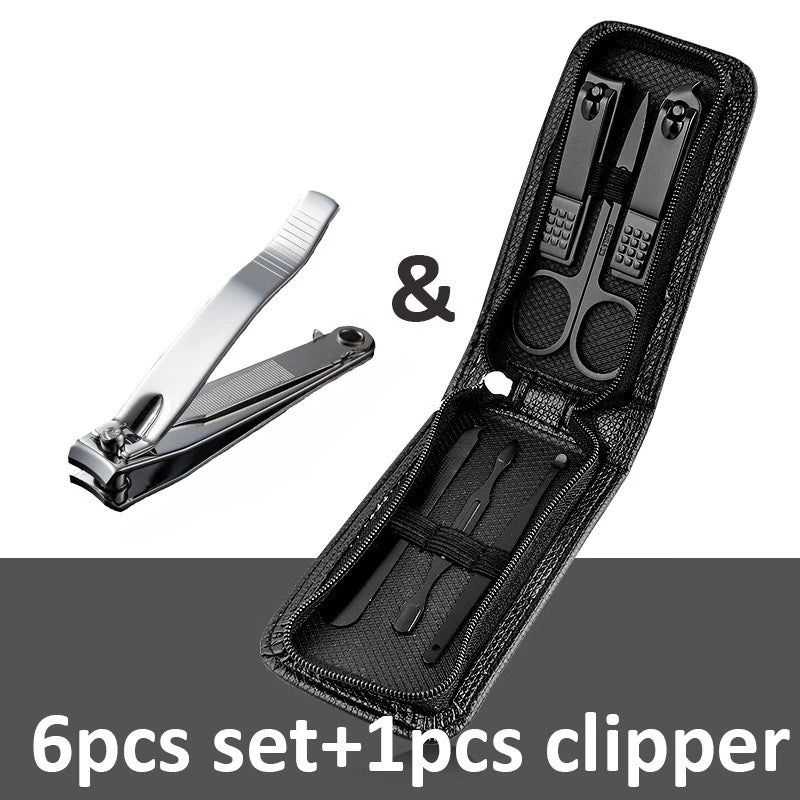 Ouriner 6-18tlg. Tragbare Maniküre-Sets Pediküre-Sets Glänzendes Schwarzes Nagelknipser-Set Persönliche Pflege Werkzeuge Augenbrauenschere