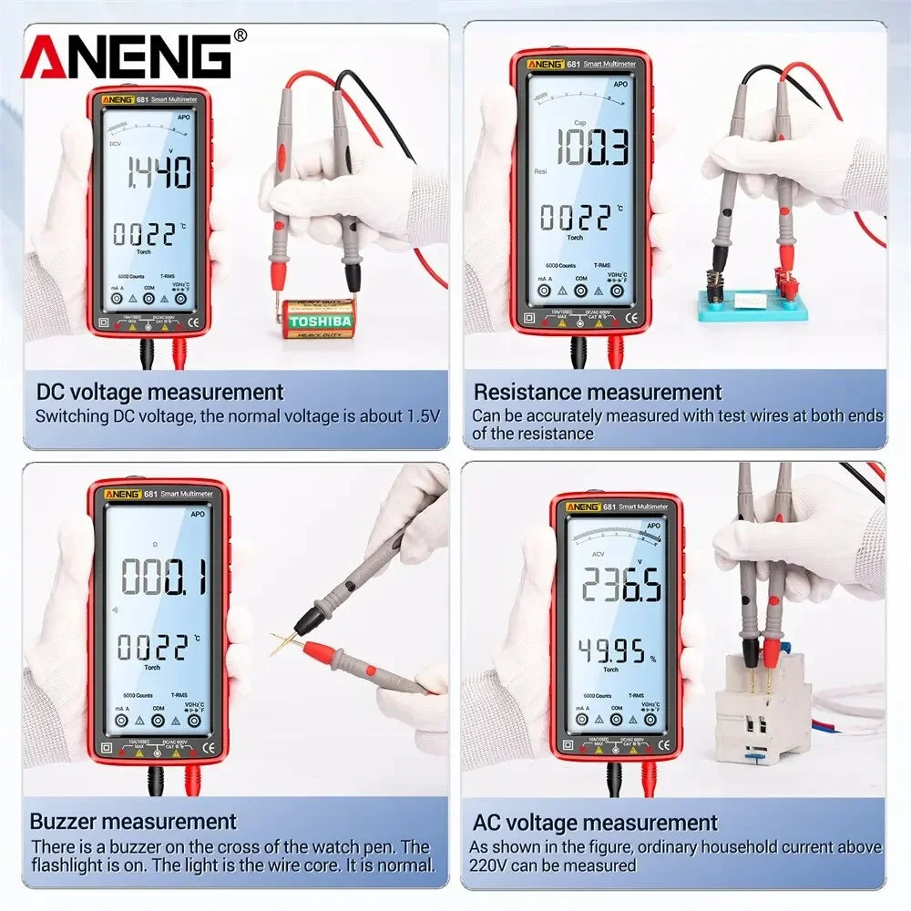 ANENG 681 Non-contact Voltage Tester AC/DC Rechargable Digital Professional MultimeterVoltage Meter LCD Screen Current Tester - Shoppiline