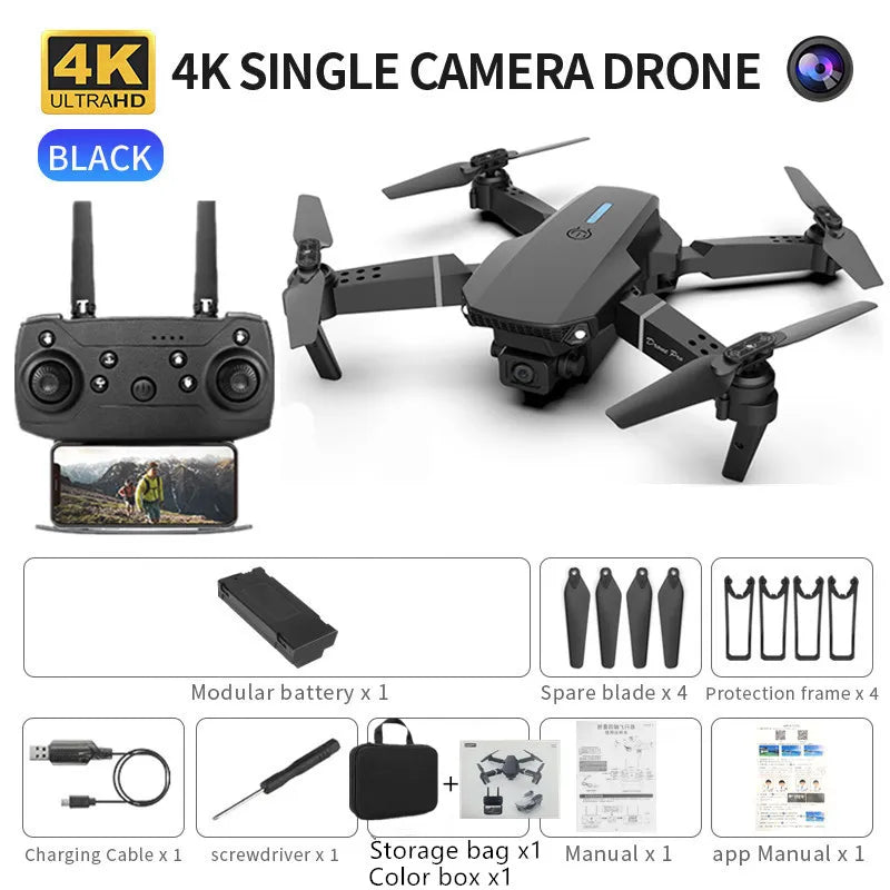 E88 ProIntelligent Folding Drone Supports single/Dual Camera Switching 4KPicture Quality+Wide-angle Shooting WiFiDirect Real-Tim - Shoppiline