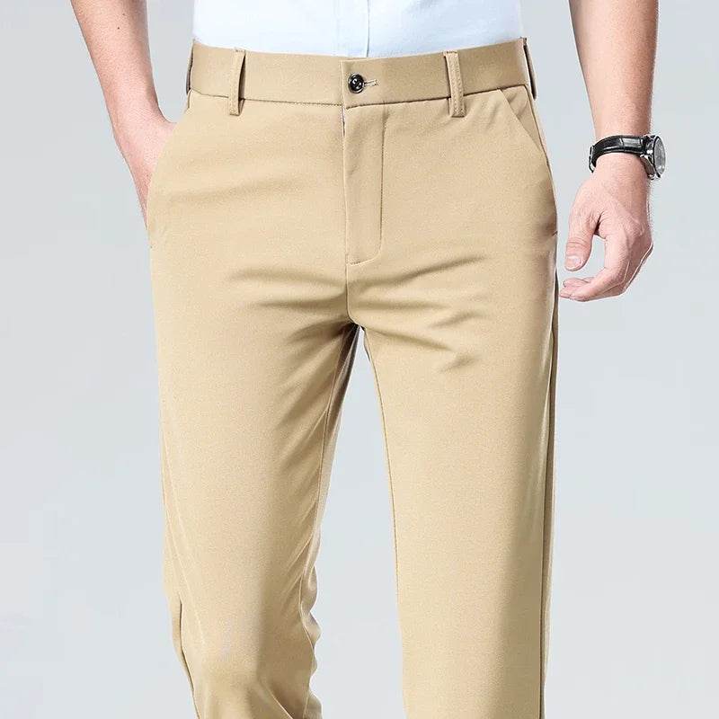 Mens Summer Stretch Straight Leg Business Dress Pants Breathable High Drape Trousers for Business Events